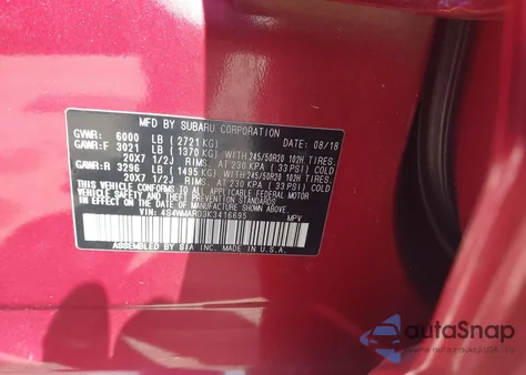 2019 Subaru Ascent Touring z USA, uszkodzony, nr VIN 4S4WMARD3K3416695